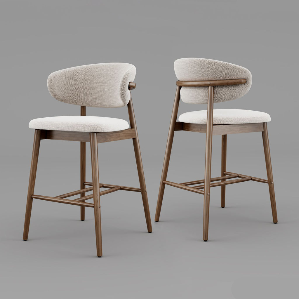 Set of 2 Upgraded Version Modern Ash Wood Counter Height Bar Stools - WALNUT