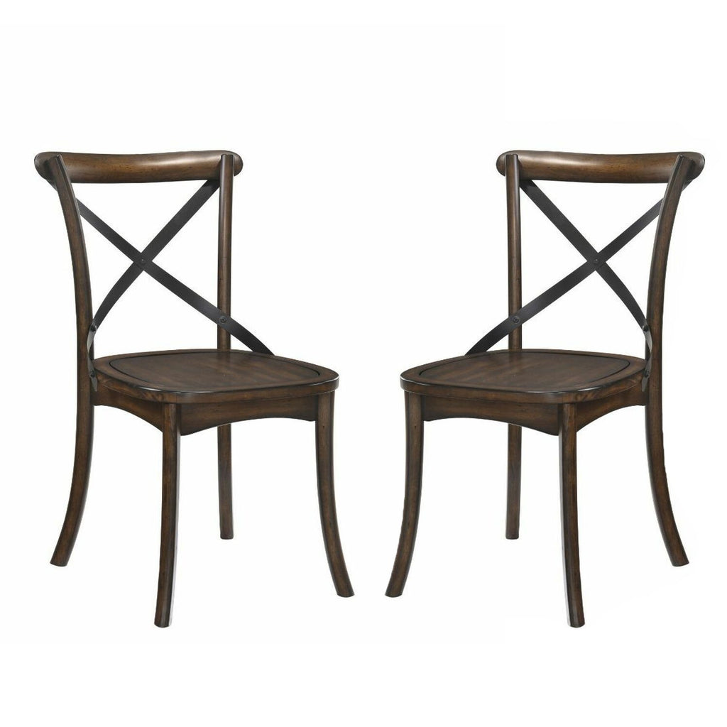 Set of 2 "X" Metal Back Side Chairs, Dark Oak and Black