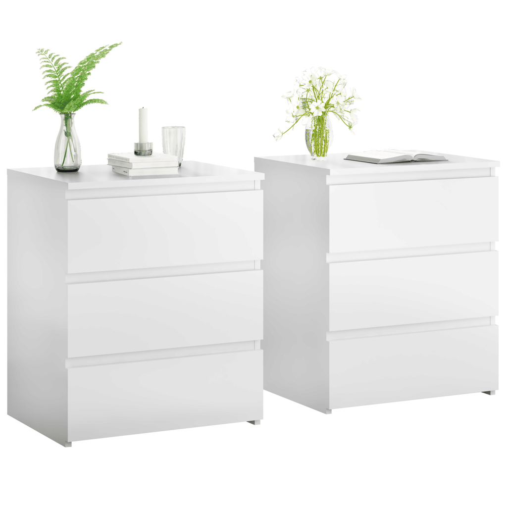 (Set of 2)3 Drawer Dresser, Small Dresser for Closet, Wooden White Nightstand for Bedroom, Chest of Drawers Side Table Storage Cabinet for Home Office , Each box Contains Two Side Tables