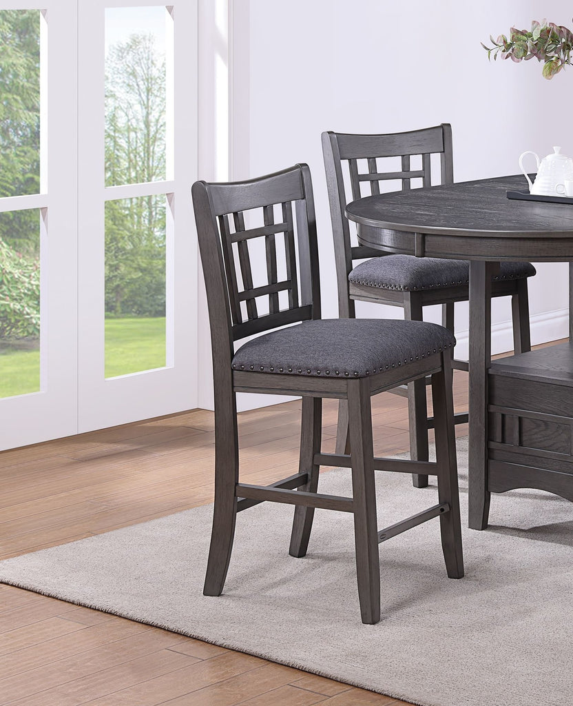 Set of 2pc High Chairs Dining Room Furniture Gray Solid wood Counter Height Chairs Upholstered Cushioned Open Square Design Back