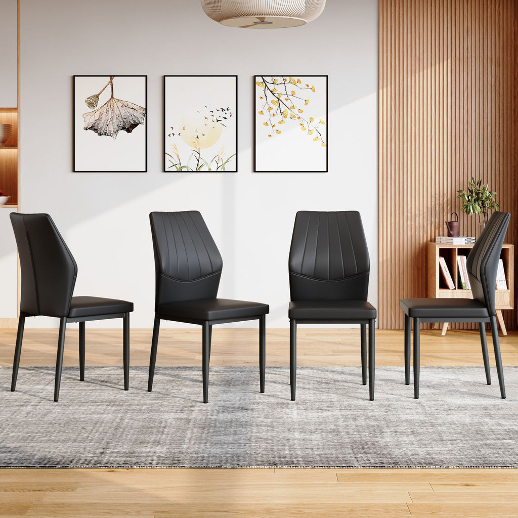 Set of 4 Black Dining Chairs, 37 inches High: Ergonomic PU Backrest, Combines Comfort and Style.Perfectly blends comfort and elegance, Injecting more comfort and style into dining time.