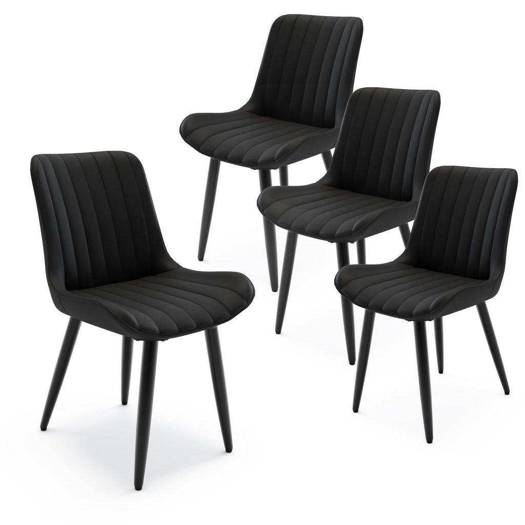 Set of 4 Modern PU Leather Dining Chairs with Thick Cushions & Metal Legs, Armless Faux Leather Side Chairs for Kitchen, Dining Room