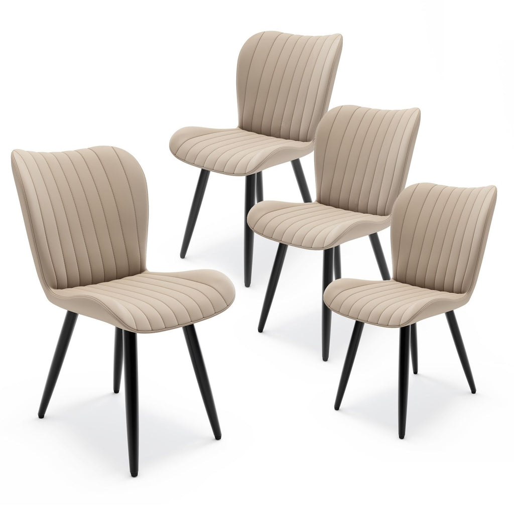 Set of 4 Modern PU Leather Dining Chairs with Thick Cushions & Metal Legs, Armless Faux Leather Side Chairs for Kitchen, Dining Room