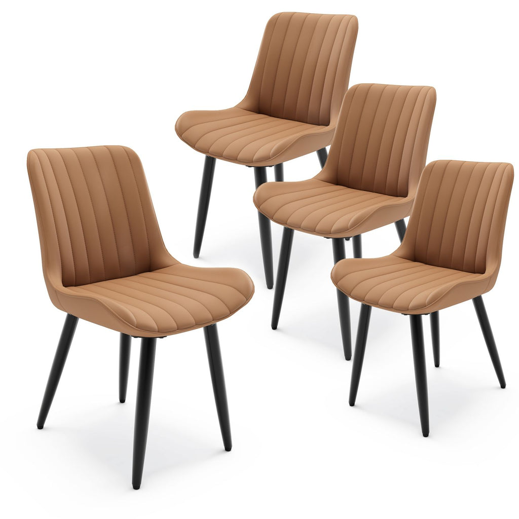 Set of 4 Modern PU Leather Dining Chairs with Thick Cushions & Metal Legs, Armless Faux Leather Side Chairs for Kitchen, Dining Room
