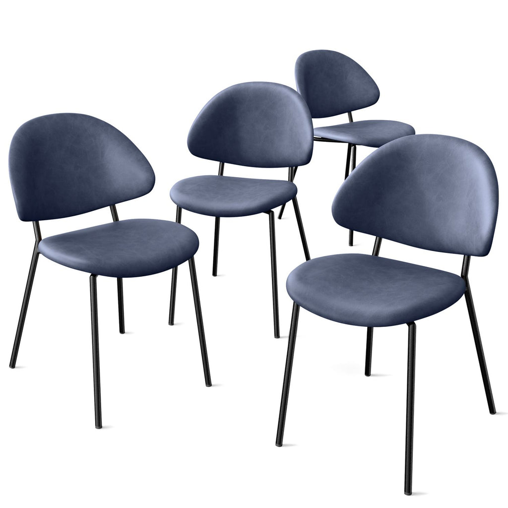 Set of 4 Upholstered PU Leather Dining Chairs Mid-Century Modern Dining Chairs with Curved Backrest for Dining Room Kitchen (Blue)