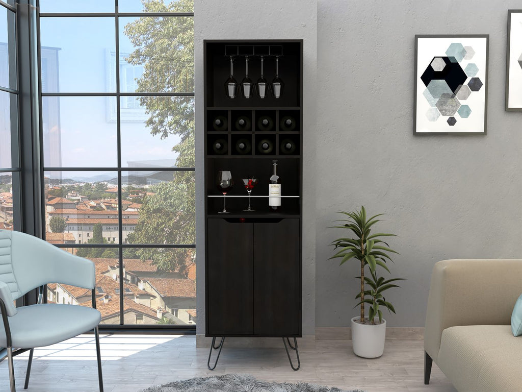 Sheffield H Bar Cabinet, Eight Bottle Cubbies, Two Glass Shelves