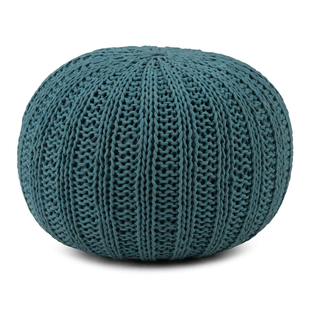 Shelby - Hand Knit Round Pouf - Teal