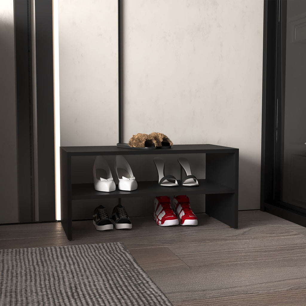 Shoe Rack 13.7" H, with 2 Shelves, Black