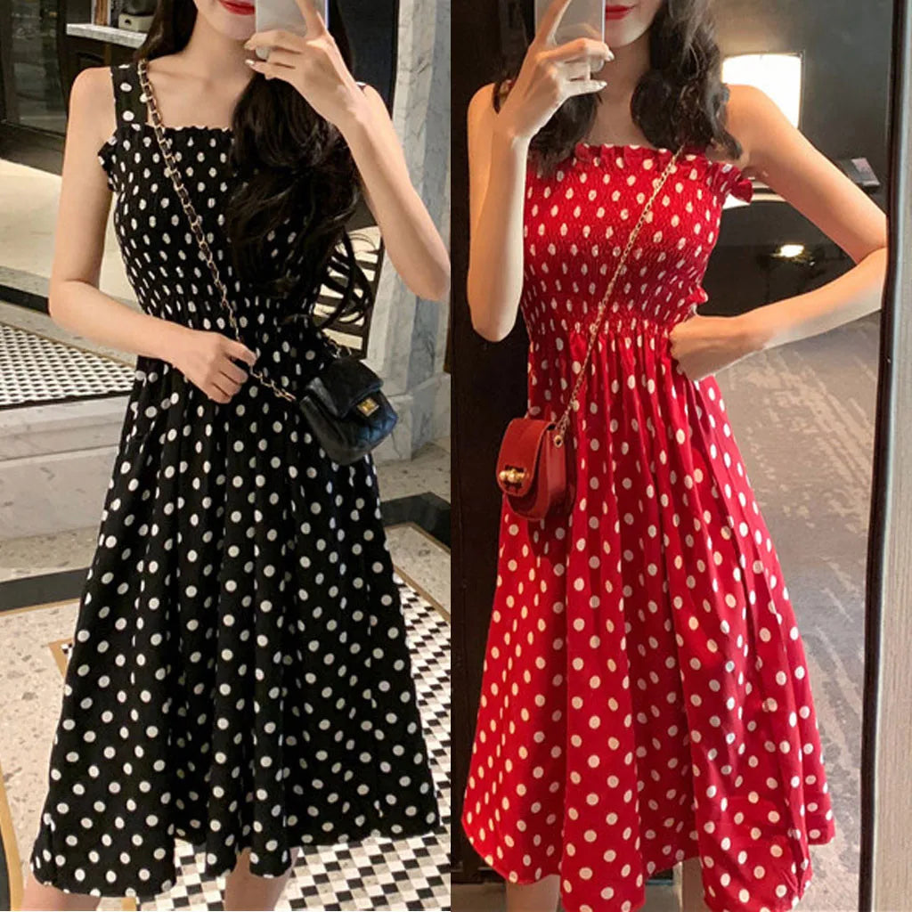Sexy Off Shoulder Polka Dots Midi Dress for Women High Waist Summer Casual Elegant Office Wear Comfortable Fit
