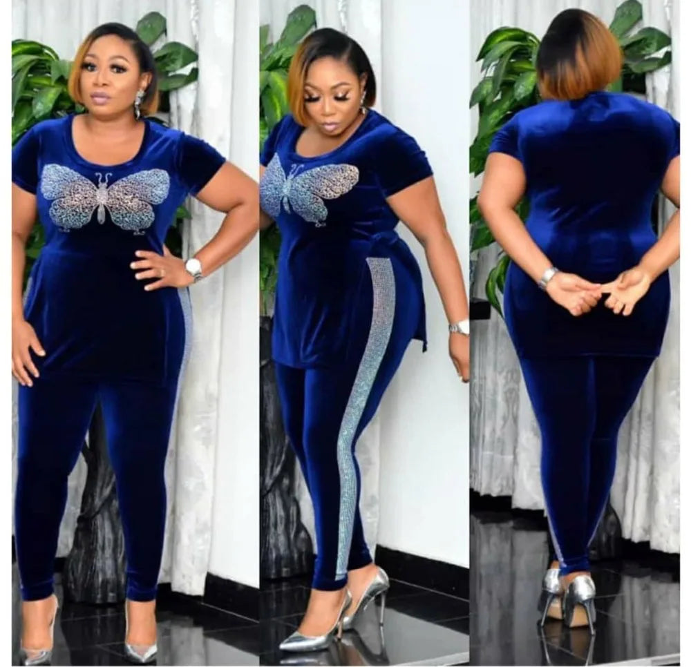 Velvet Two Piece Set for Women Plus Size African Inspired Autumn Winter Fashion Suit High Quality Stylish African Dress Ensemble