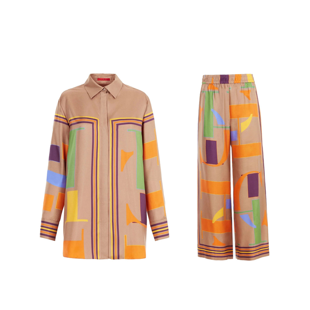 Women’s Long Sleeve Khaki Shirt and Casual Business Pants Set Autumn Stylish Office Wear