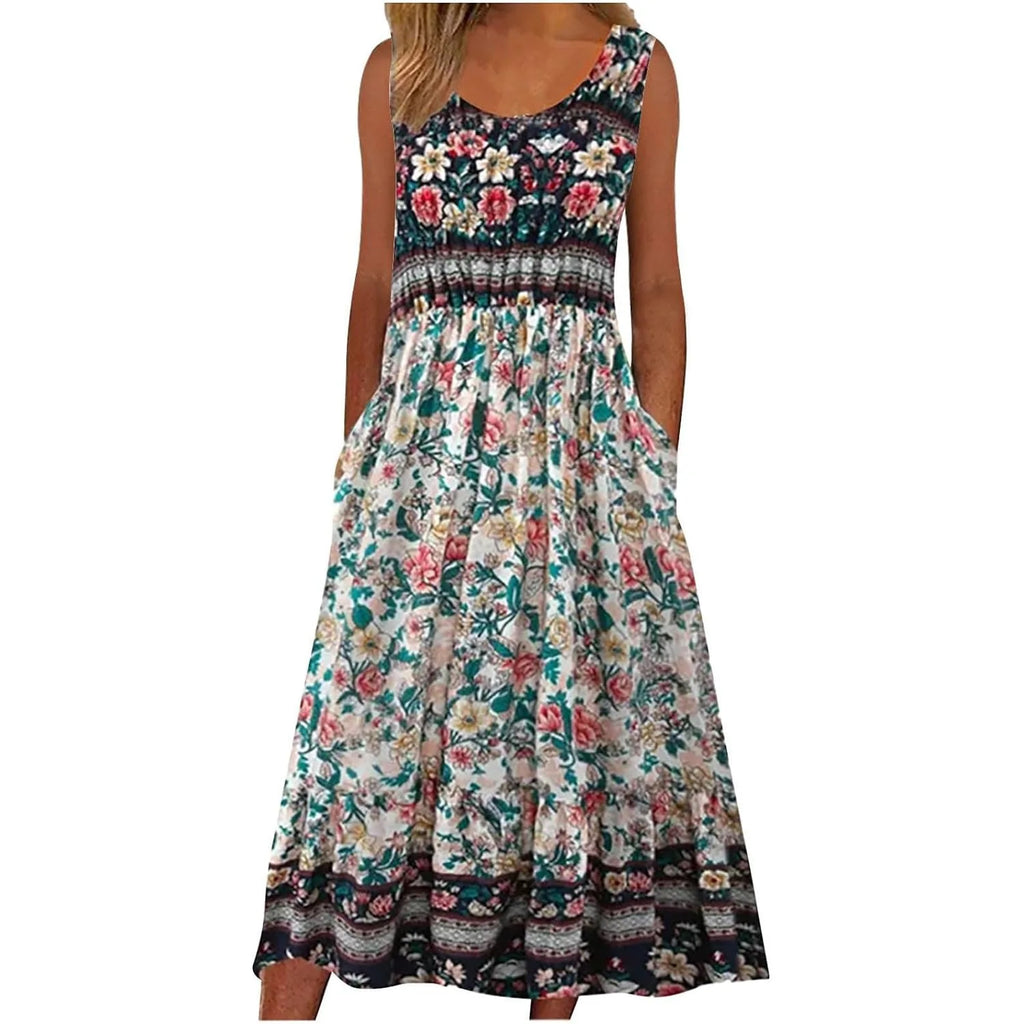 Vivid Print Sleeveless Pullover Dress for Women Casual Spring Summer Comfort and Style