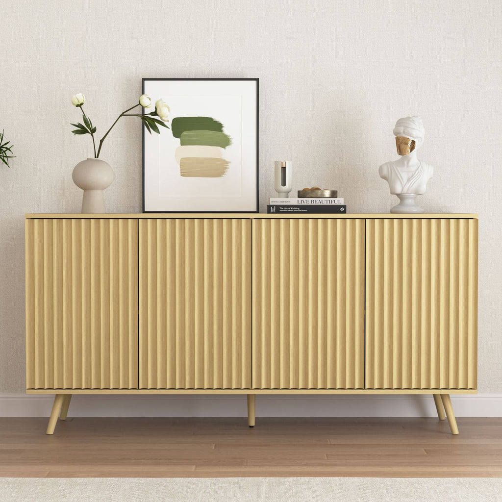 Sideboard Buffet Cabinet with Storage, Long Sideboard Storage Cabinet with 4 Doors, Wood Credenza Console Coffee Bar Cabinets with Adjustable Shelves for Living Room Kitchen Dining Room Natural