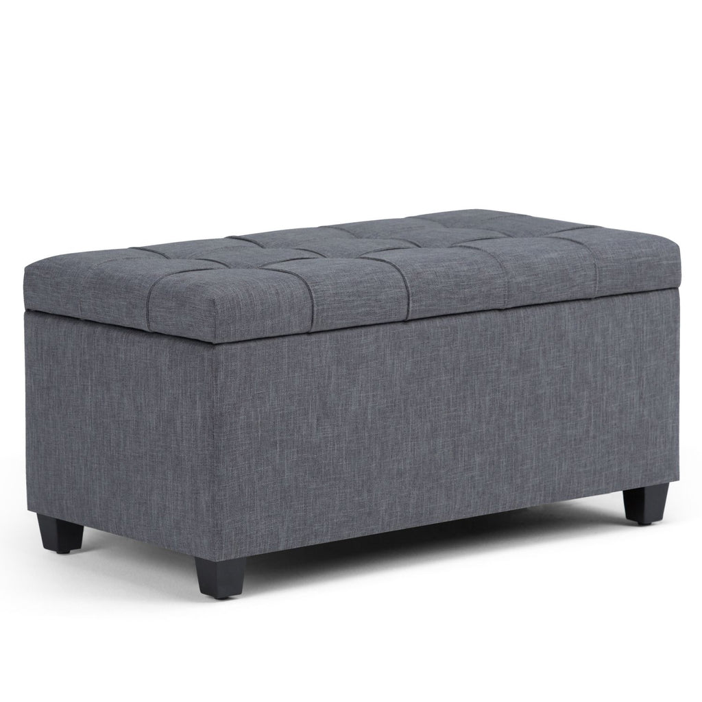 Sienna 33 inch Wide Storage Ottoman Bench in Slate Grey Linen-Look Fabric