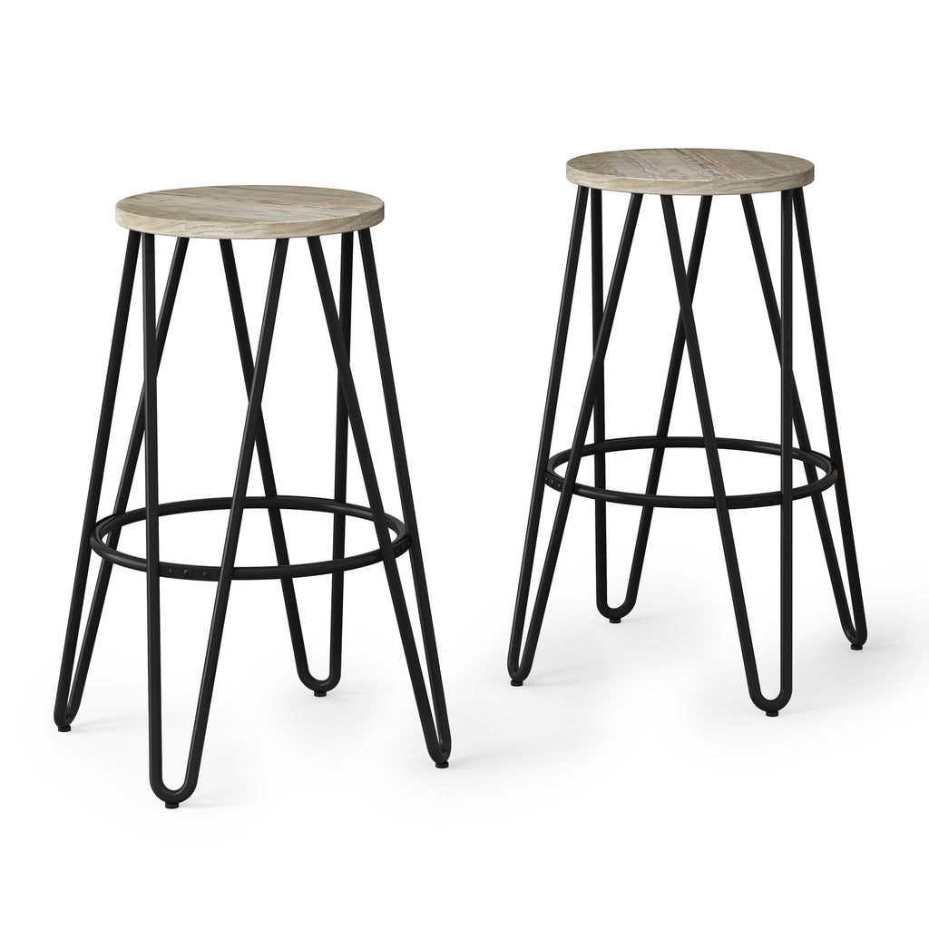 Simeon - 26" Metal Counter Height Stool with Wood Seat (Set of 2) - Natural / Black