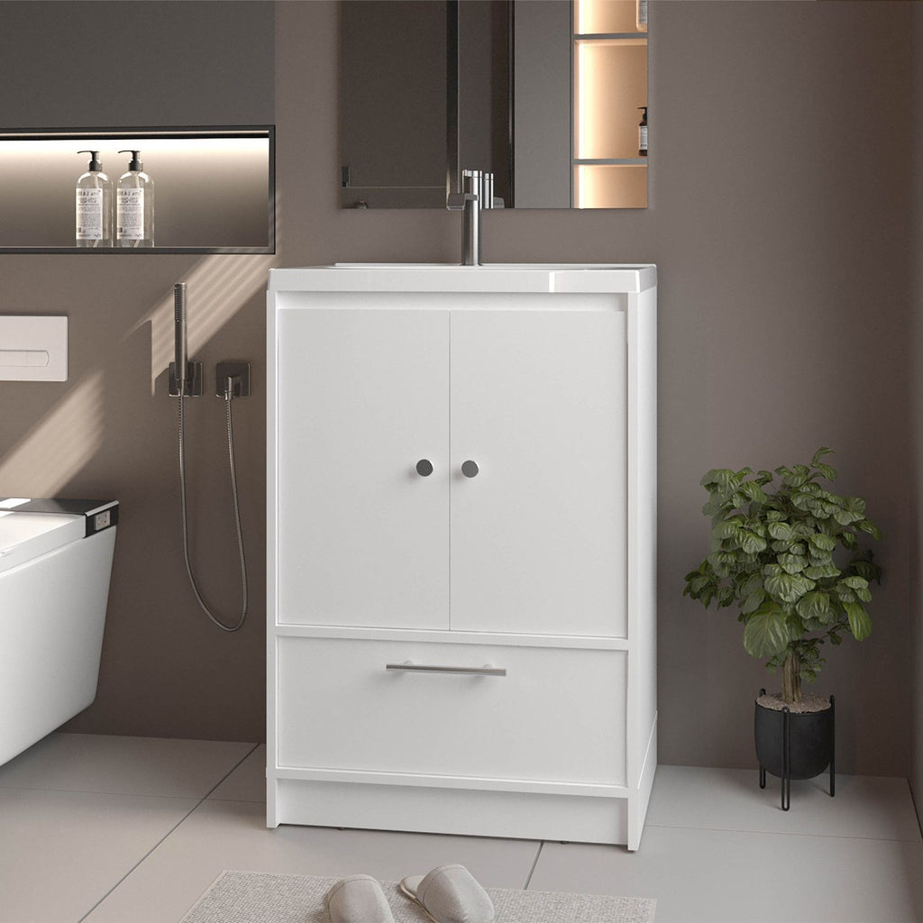 Sinclair Freestanding Bathroom Vanity with Sink, Two Doors and Bottom Drawer, White