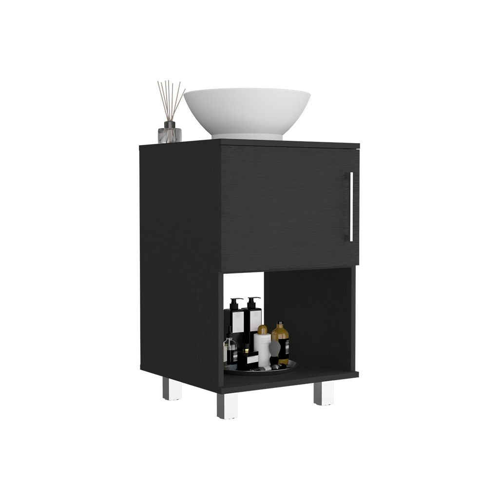 Single Bathroom Vanity, One Open Shelf, Single Door Cabinet, Black