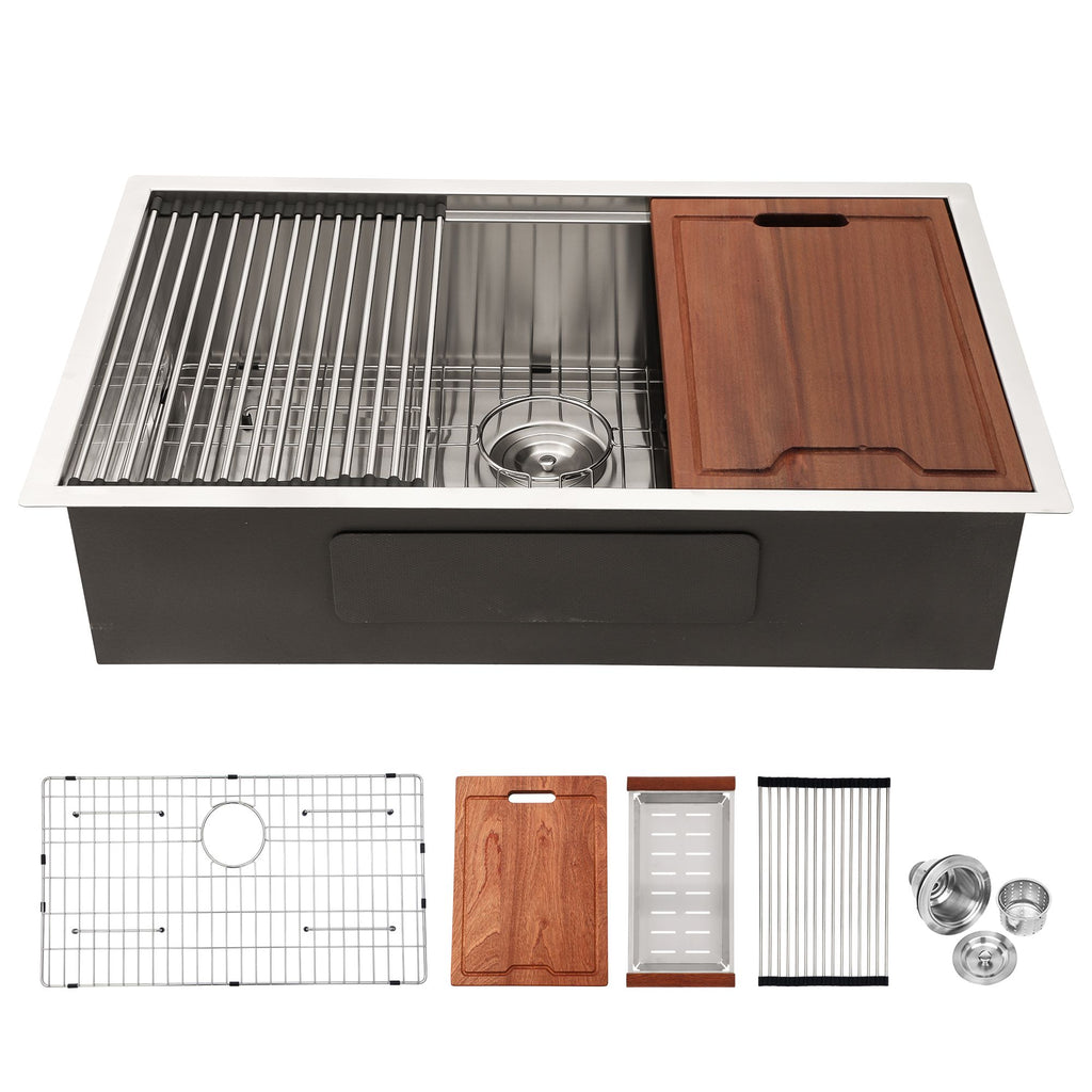 Single Bowl Undermount Workstation Kitchen Sink - 32"x19"x 10" Inch 16 Gauge Stainless Steel Deep Sink
