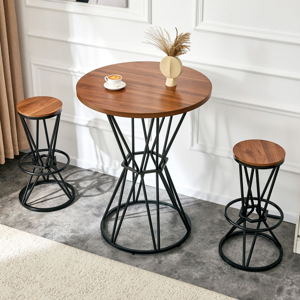 Single package bar, table, chair set.31.5-inch walnut wood grain MDF tabletop with black metal frame, industrial style bar counter combination,suitable for kitchen island countertops,seating 2 people.