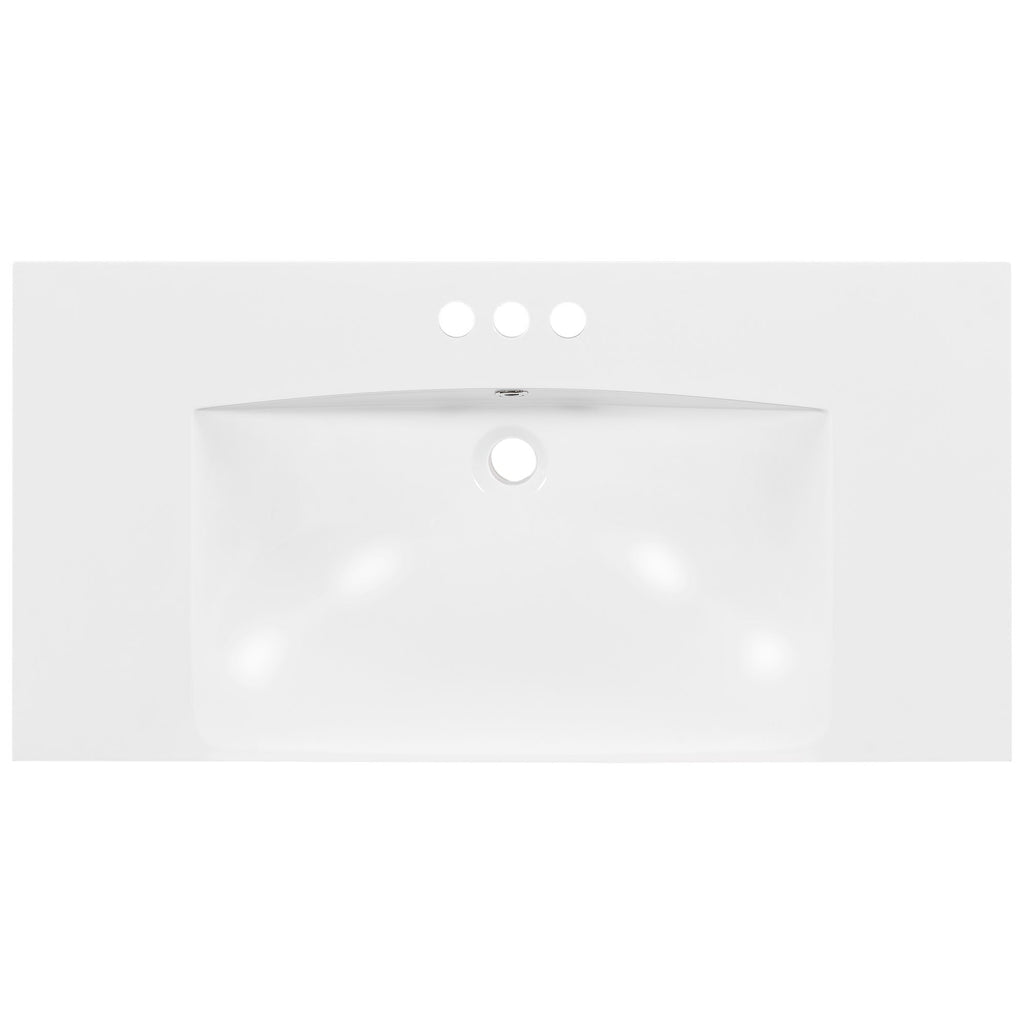 [Sink Only] 36x18" Rectangular 3 Hole Bathroom Resin Sink, Vanity Top Sink Only, Fits 4" Center Faucet, White (Faucet and cabinet not included)