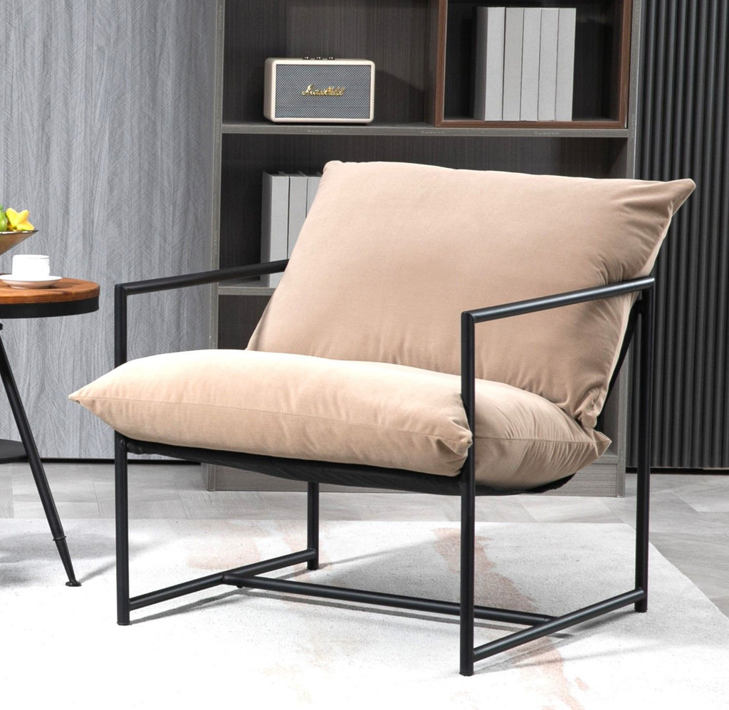 Sleek Modern Velvet Accent Chair, Metal Frame Contemporary Recliner with Deep Seating Cushion for Home Office