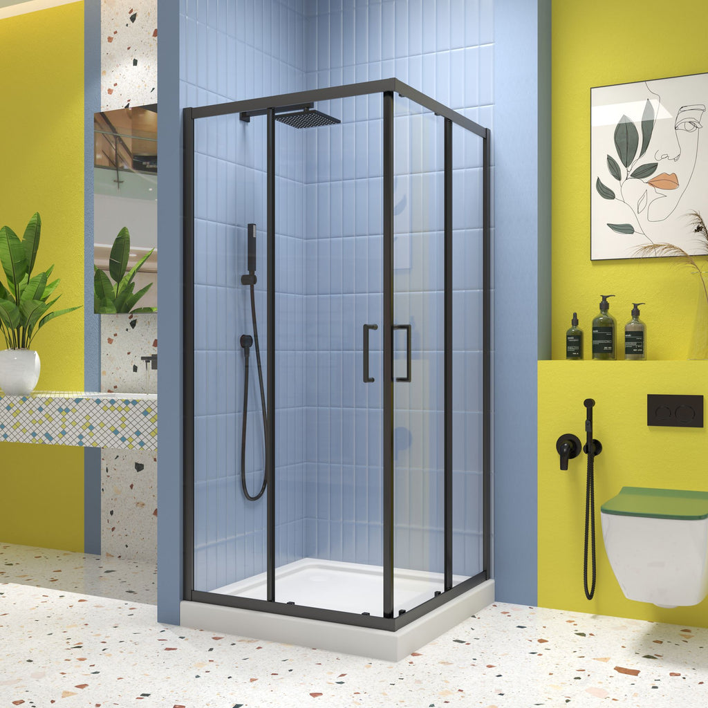 Sliding shower door, with 1/4" tempered glass, 34.625 in. x 72 in. Frame Neo-Angle Pivot Shower Enclosure in Matte Black