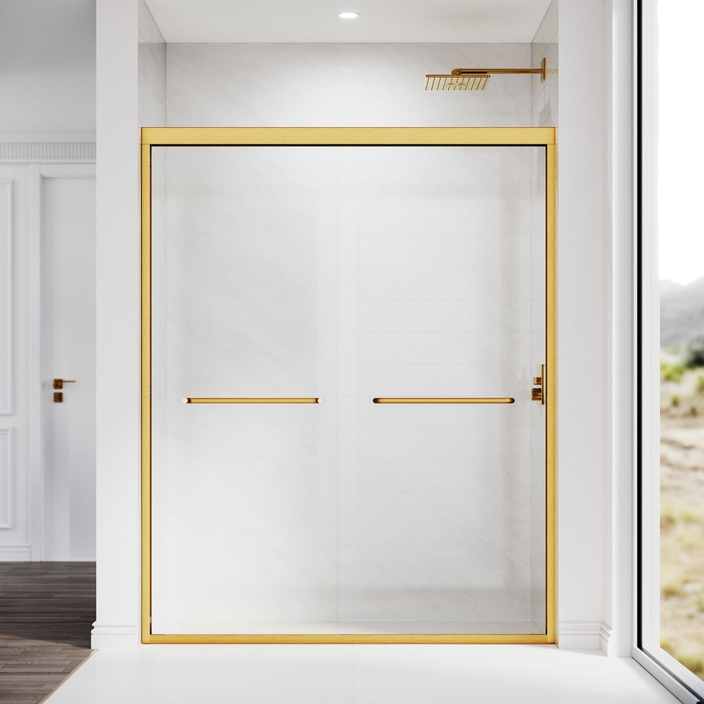 Sliding Shower Glass Door 44-48 in. W x 72 in. H, Adjustable Semi Frameless Shower Door, Certified Thick Clear Clear Tempered Glass, 304 Stainless Steel Handles, Brushed Gold
