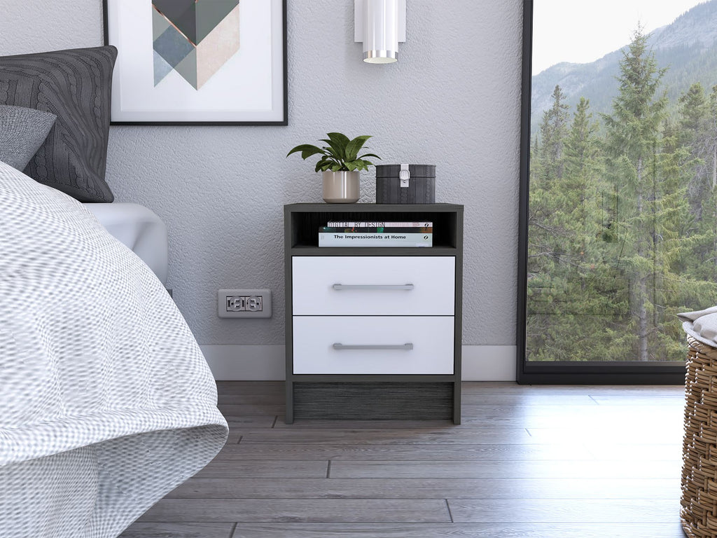 Smokey Oak and White 2-Drawer 1-Shelf Rectangle Nightstand