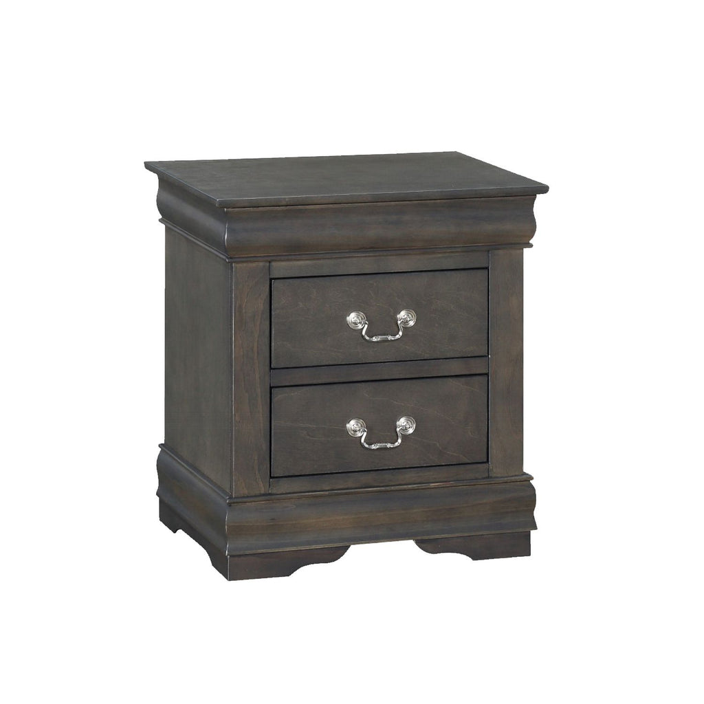 Solid Pine Nightstand with 2 Drawers, Dark Gray