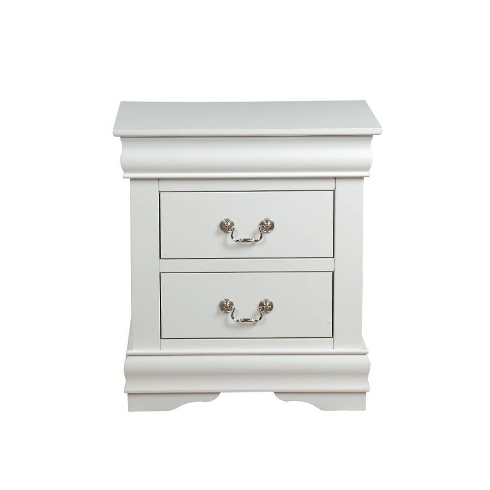 Solid Pine Nightstand with 2 Drawers in White Finish