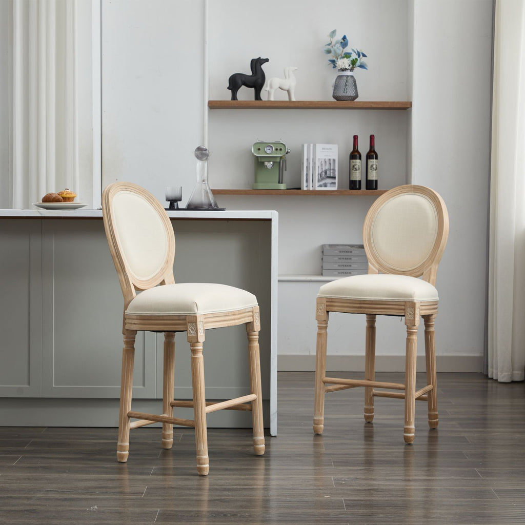 Solid Wood Bar stools Set of 2, Classic French Country Wooden Barstools with Upholstered Seating
