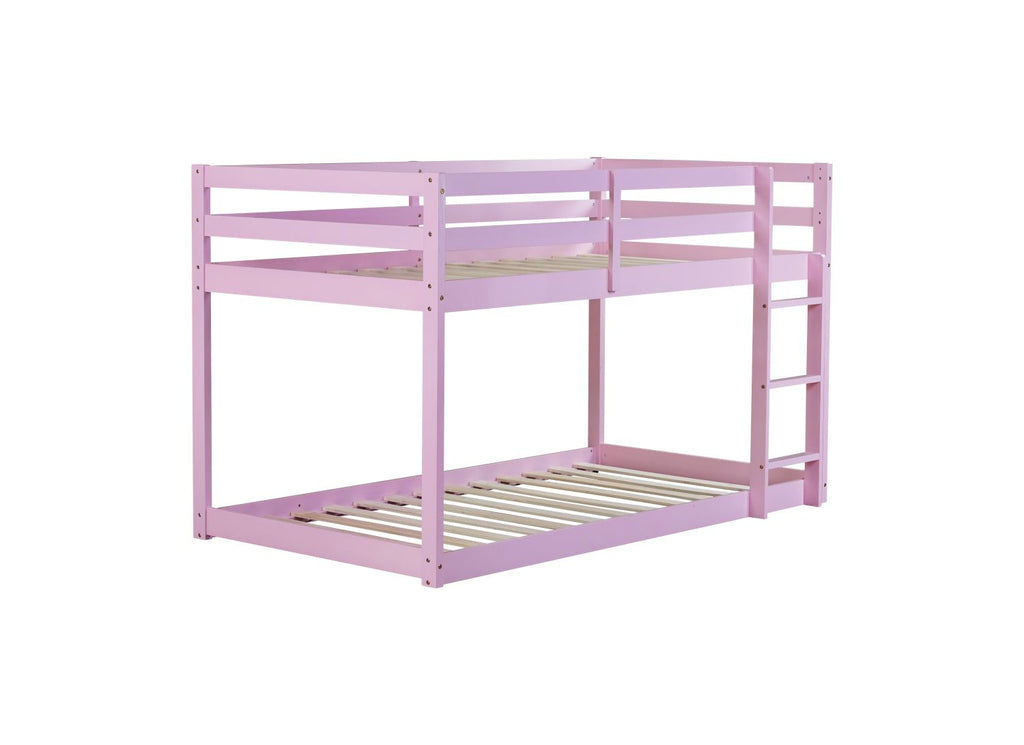 Solid Wooden , Solid Rubber Wooden Twin over Twin Loft Bed with Ladder ,Upper and Bottom Bed Platforms crafted with Strengthened Slats ,Pink
