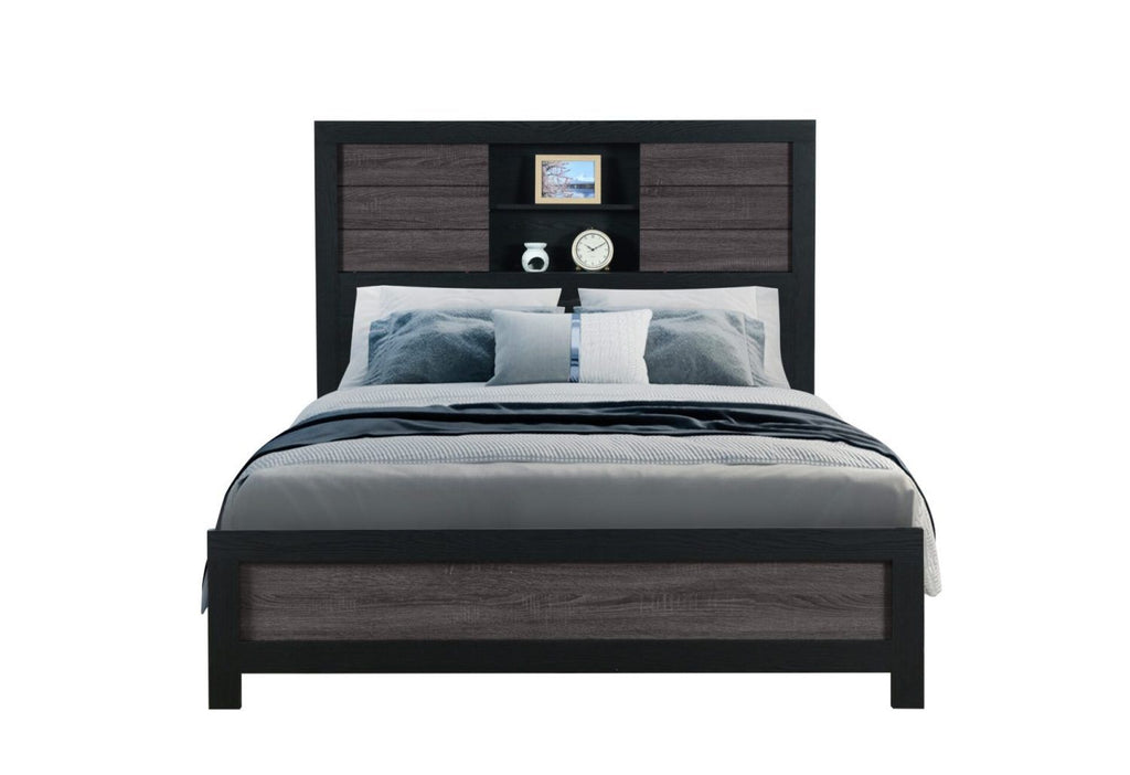 SOLUTO GREY AND BLACK BOOKCASE QUEEN BED