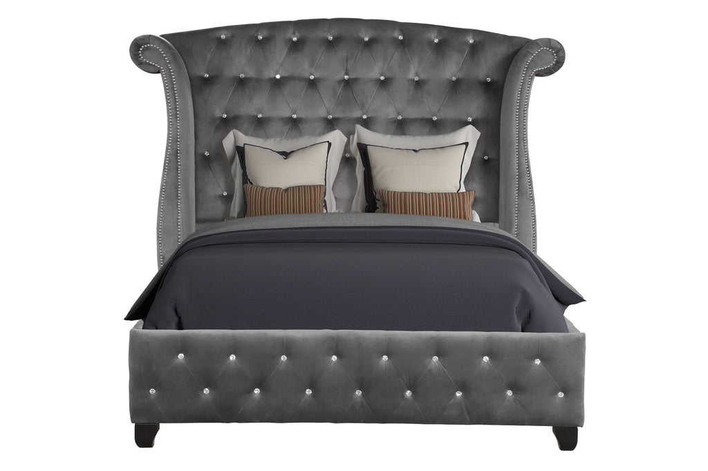 Sophia Crystal Tufted King bed Made with Wood in Gray