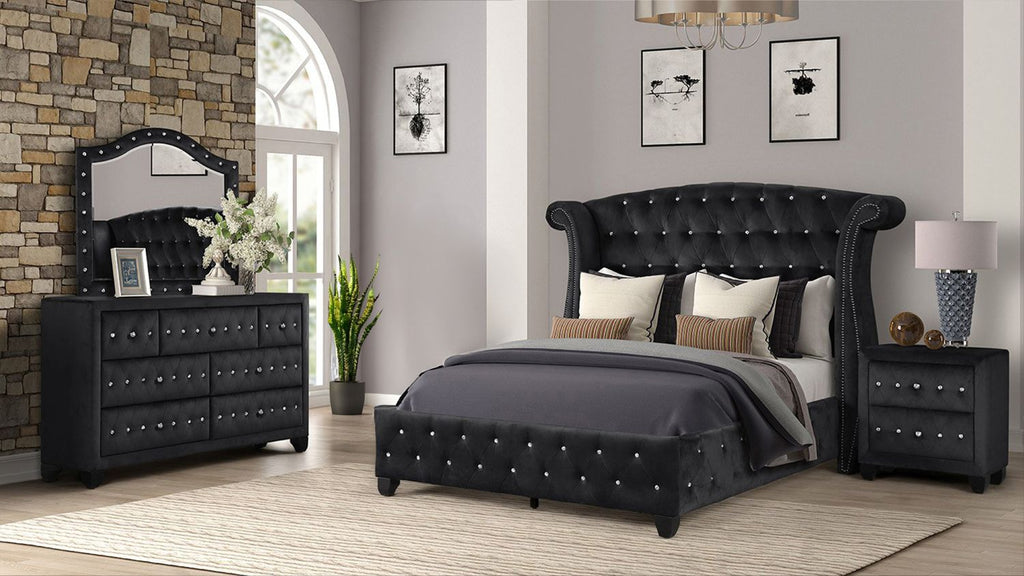 SOPHIA Full 4 Pc Upholstery Bedroom Set Made With Wood in Black