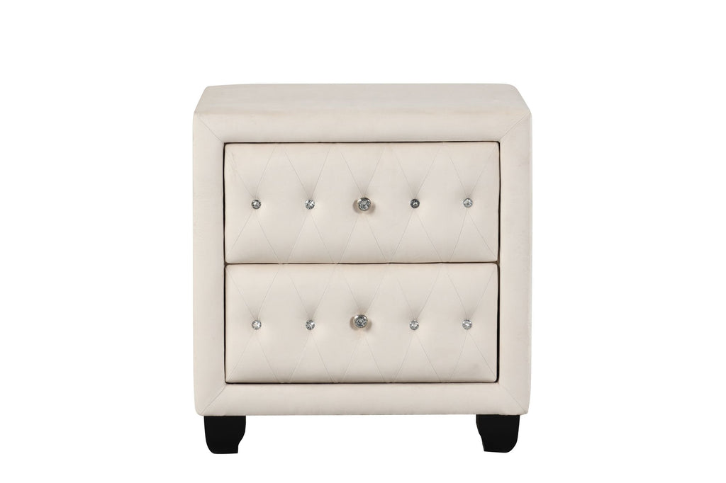 Sophia Modern Style Crystal Tufted 2-Drawer Nightstand Upholstered with Velvet Fabric Made with Wood in Cream