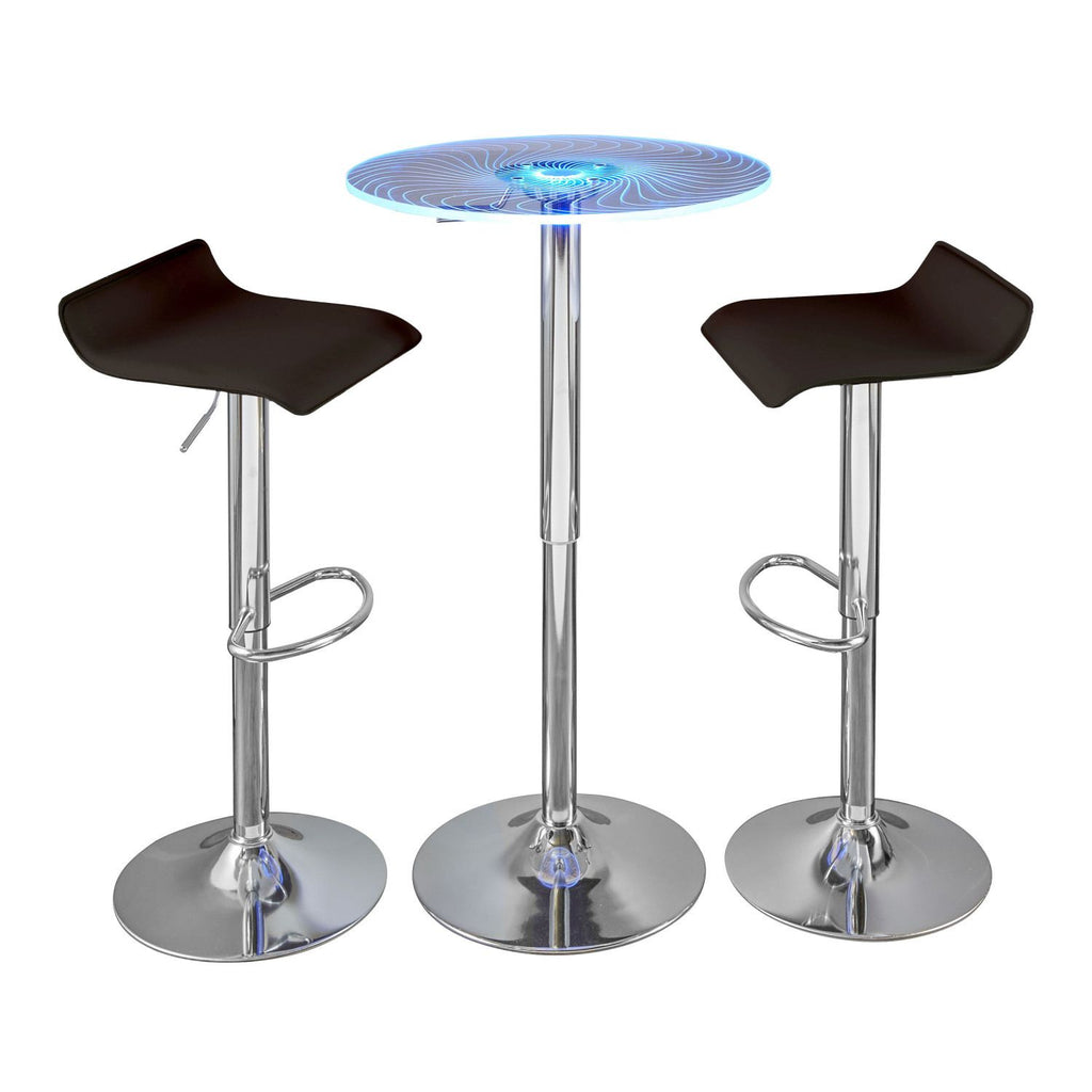 Spyra-Ale Contemporary Adjustable Bar Set in Chrome Metal, Clear Acrylic with Light Up Tabletop, and Brown PVC by - 3 Piece