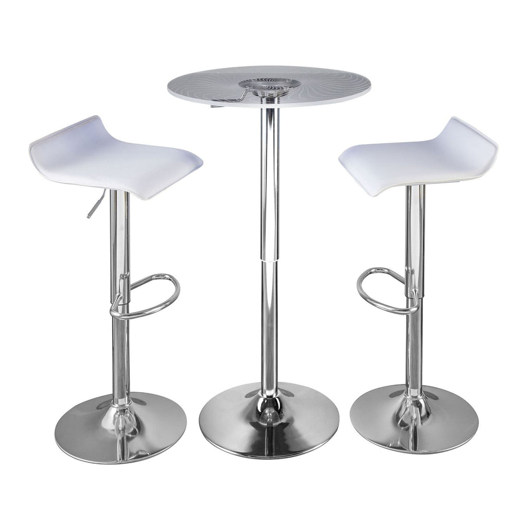 Spyra-Ale Contemporary Adjustable Bar Set in Chrome Metal, Clear Acrylic with Light Up Tabletop, and White PVC by - 3 Piece