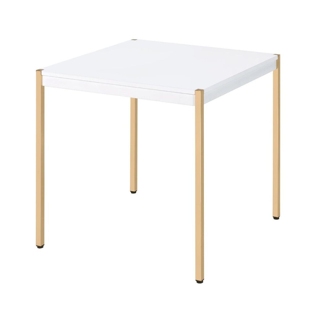 Square Top End Table with Metal Legs, White and Gold