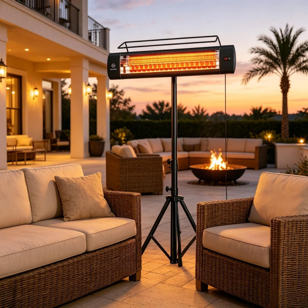 Standing Electric Patio Heater 1500W, IP65 Outdoor Infrared Heater with Tripod Stand, 3 Heat Levels 24 Hour Timer for Garden Patio Use