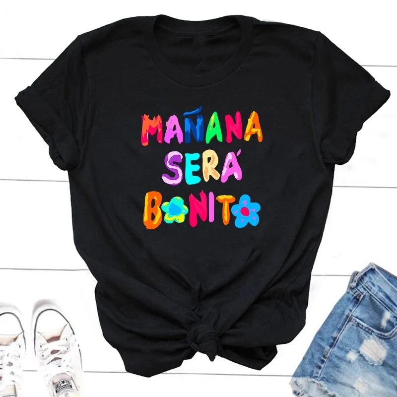 New Women Short Sleeve Graphic T-Shirt Manana Sera Bonito Bichota Print O-Neck Trendy Casual Tee