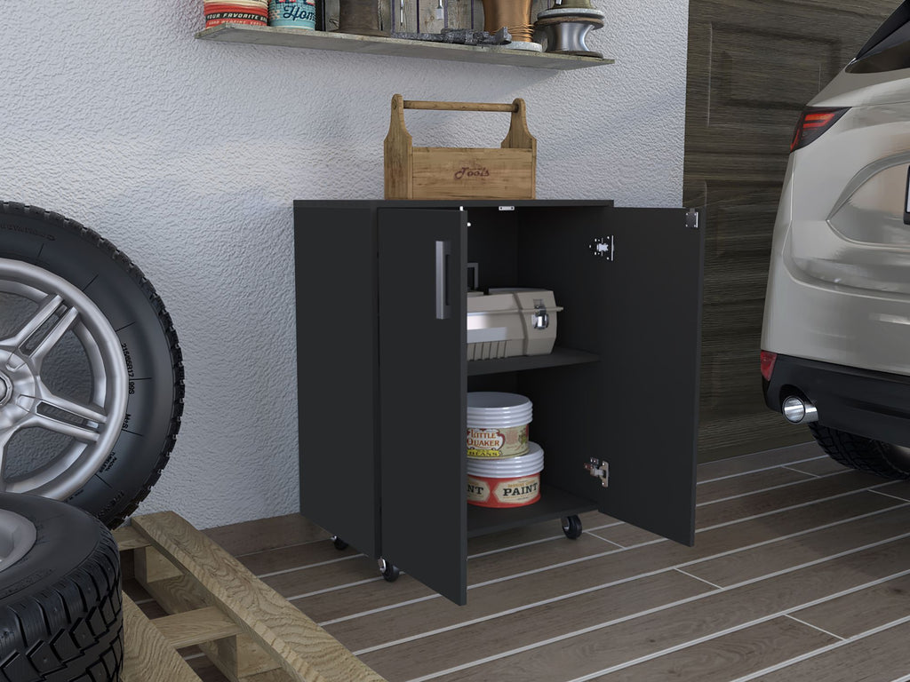 Storage Cabinet Lions, Double Door and Casters, Black Wengue Finish
