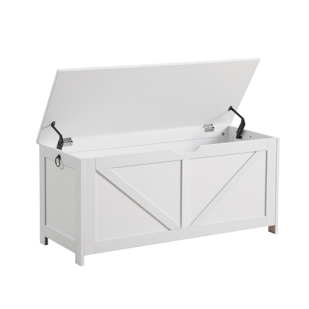 Storage Chest,Storage Bench,Retro Toy Box Organizer ,Entryway Storage Bench with 2 Hinges,Easy Assembly,White