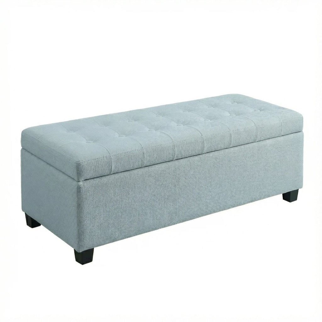 Storage Ottoman, Storage Bench, Tufted Entryway Bedroom Bench, 49.75Inches, Hinges Easy Lid Operation, Wooden Legs, Polyester fabric, Loads 300 lb,Baby Blue