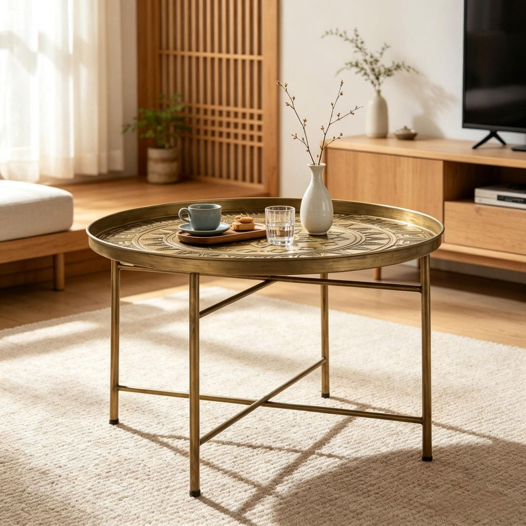 Stylish Side Table with Hammered Design,Center Table,End Table,Round Coffee Table,Multi-Functional Circular Center Table for Living Room and Tea Time(Only Side Table)