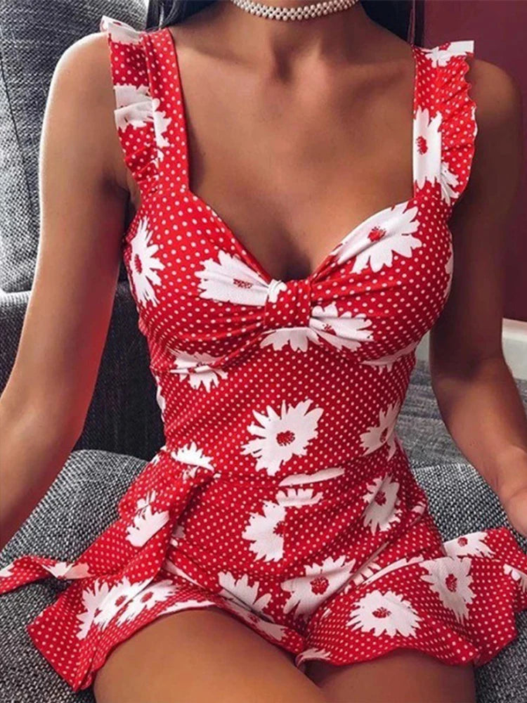 Floral Printed Strap Dress for Women Summer Casual Sleeveless Dress Elegant Flower Pattern Dress with Adjustable Straps