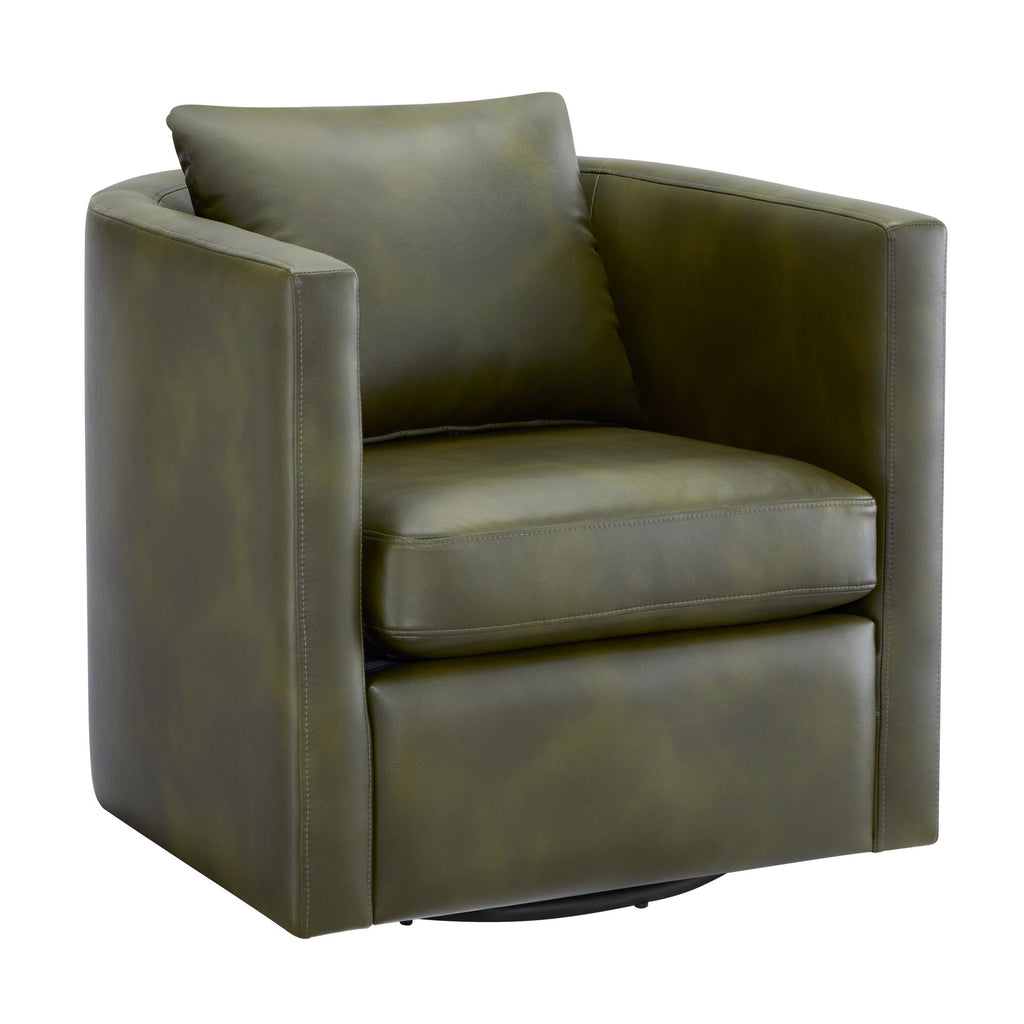 Sutton Fern Green Faux Leather Swivel Barrel Chair