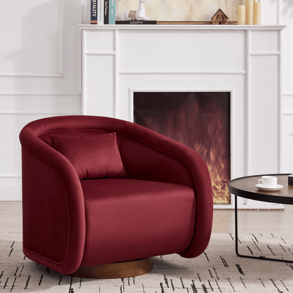 Swivel Accent Chair, 360-degree Swivel Barrel Chair with Velvet Fabric Upholstery, Comfy Pumpkin-Shaped Swivel Chair for Living Room, Bedroom, or Office