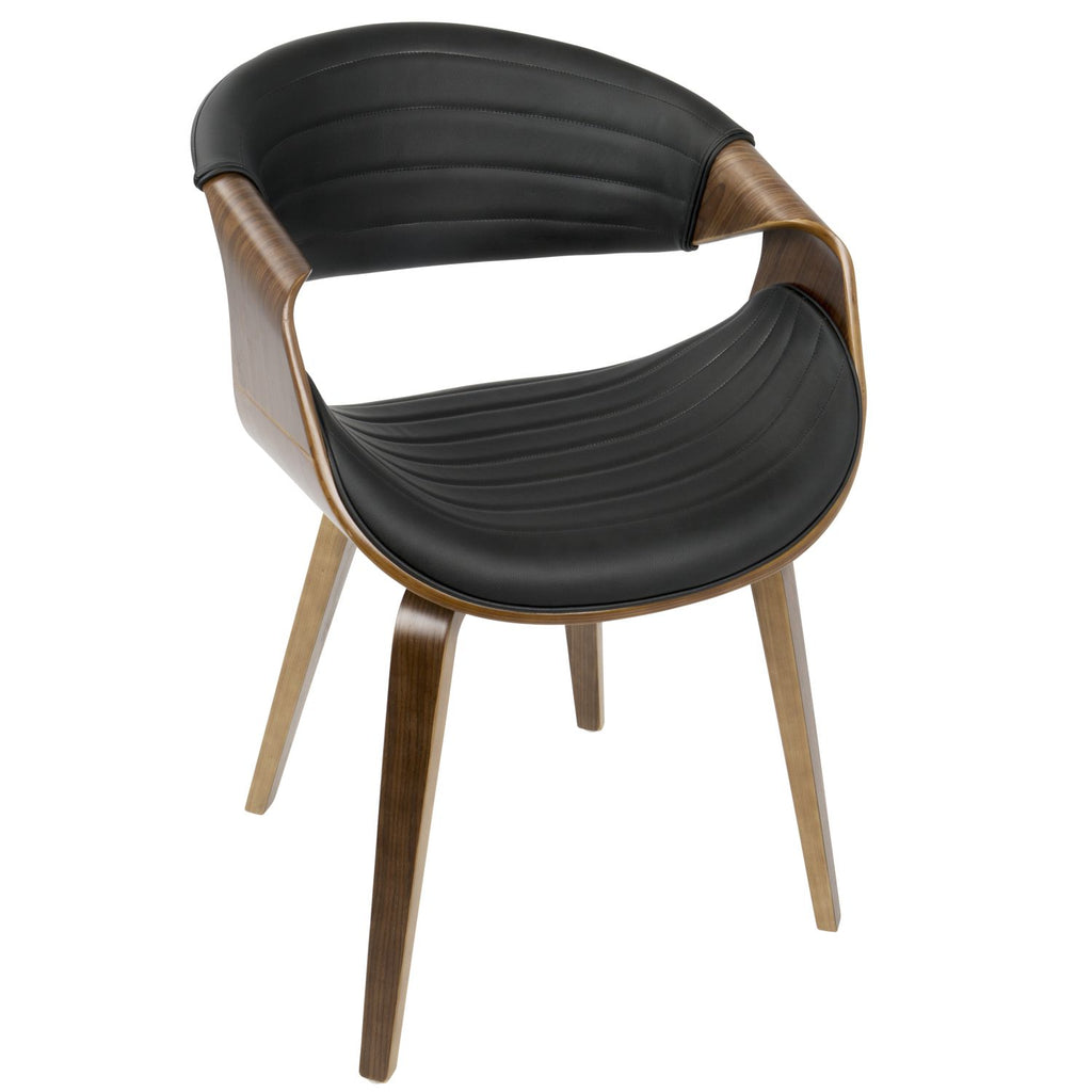 Symphony Mid-Century Modern Dining/Accent Chair in Walnut Wood and Black Faux Leather by