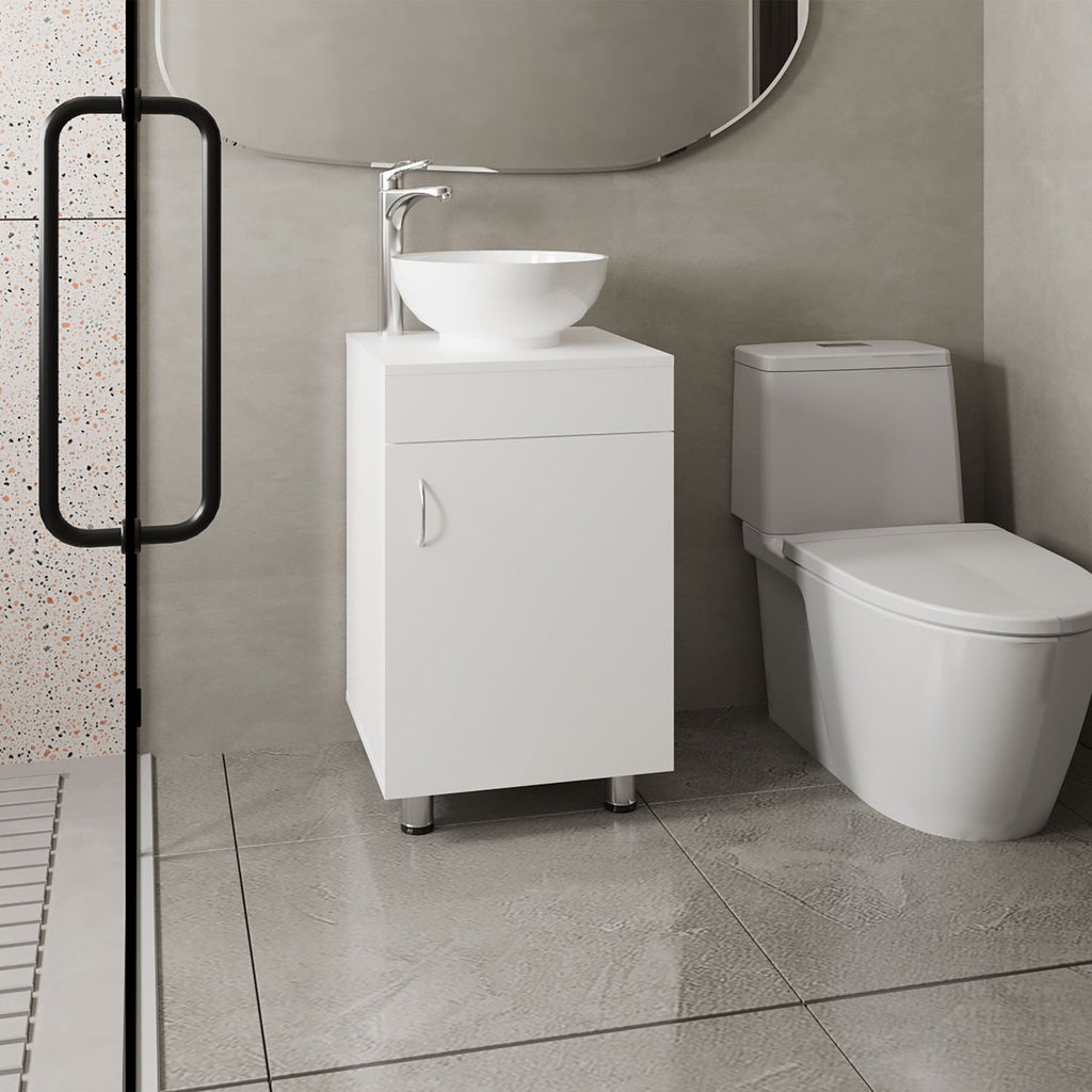 Tacna 18" Wide Free Standing One Door Vanity, With Vessel Porcelain Sink, Bathroom Storage, White